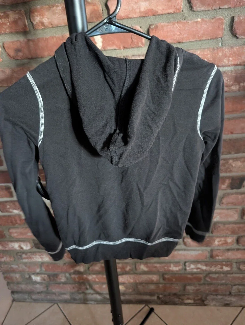 Old Navy Black Kids Hooded Zip Sweatshirt with Contrast Stitching